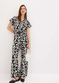 painokuvioitu jumpsuit - musta-kerma graafinen painatus - bonprix