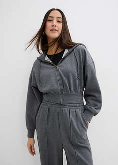 Lyhyt hupullinen collegetakki pehmeästä puuvillasekoitteesta - meleerattu harmaa - bonprix