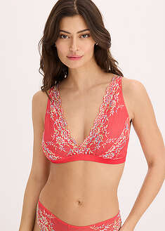 Kaarituettomat bralette-rintaliivit monivärisellä pitsillä - paratiisinpinkki kukallinen - bonprix