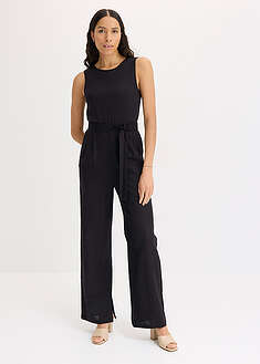 Jumpsuit jerseyn ja pellavan sekoitusta - musta - bonprix