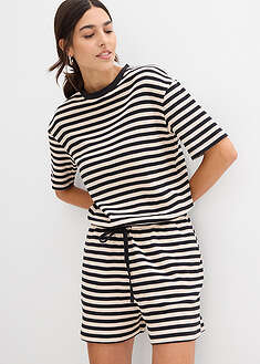 Jumpsuit puhtaasta puuvillasta - hiekanbeige/musta raidallinen - bonprix