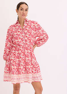 Pellavatyylinen mekko - villanvalkoinen-pinkki-painokuvioitu - bonprix