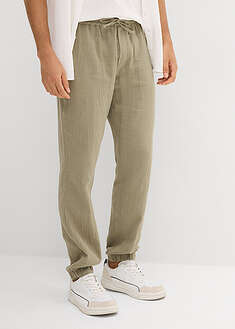 Joustavavyötäröiset musliinihousut puhtaasta puuvillasta, kapenevat lahkeet