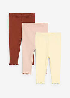 Röyhelöiset ribbileggingsit luomupuuvillasta (3kpl/pakkaus) - vaniljankeltainen+mahonginruskea+matta beige+villanvalkoinen - bonprix