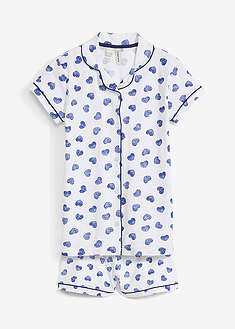 Shortsipyjama luomupuuvillasekoitteesta (2-os. setti) - valkoinen-keskiyönsininen-painokuvioitu - bonprix