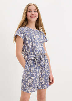 Lyhyt jumpsuit laskeutuvaa viskoosia - matta sininen-luonnonbeige kukallinen - bonprix
