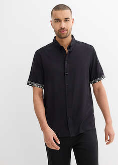 Lyhythihainen kauluspaita viskoosista, slim fit - musta - bonprix