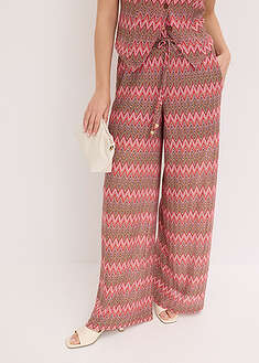 Leveälahkeiset trikoohousut virkatulla vaikutelmalla - pinkki kuvioitu - bonprix