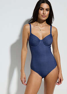Farkkutyylinen kaarituellinen uimapuku - tummansininen denim - bonprix