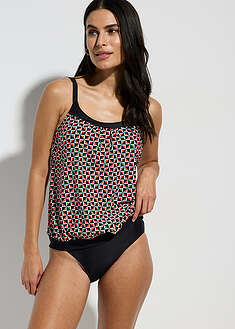 Oversize-tankini (2-os. setti) - valkoinen-musta-tummanoranssi-graafinen painatus - bonprix
