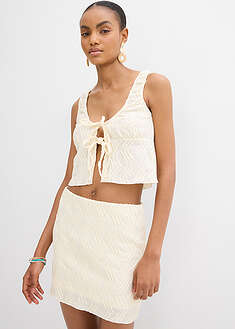 Toppi nauhoilla ja kohokuvioidulla pinnalla - kermanvalkoinen - bonprix