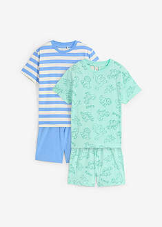 Shortsipyjama puhtaasta luomupuuvillasta (4-os. setti) - minttu-painokuvioitu+sininen-kermanvalkoinen-raidallinen - bonprix