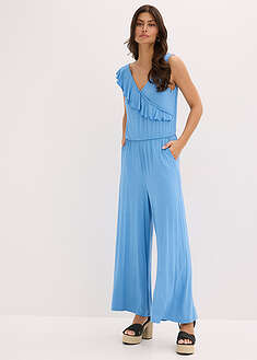 Jerseyjumpsuit röyhelöillä - keskisininen - bonprix