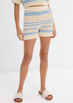 Neuleshortsit ilmavasta puuvilla-pellavasekoitteesta - norsunluunvalkoinen-keskisininen - bonprix