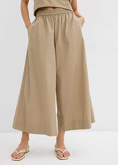 Leveälahkeiset culotte-housut puhtaasta puuvillasta - khaki - bonprix