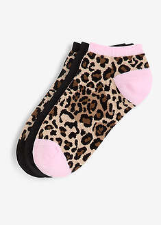 Sneakersukat luomupuuvillasekoitteesta (3 parin pakkaus) - leopardikuvioitu+musta - bonprix