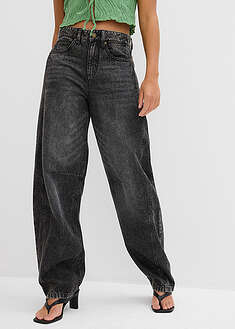 Tynnyrifarkut keskikorkealla vyötäröllä, erittäin pehmeät - kulutettu harmaa denim - bonprix