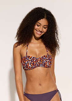 Bandeau-bikiniyläosa irrotettavilla olkaimilla - lila-vaaleanruskea-leopardipainatus - bonprix