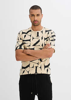 T-paita napakasta puhtaasta luomupuuvillasta - vaalea hiekka-musta-painokuvioitu - bonprix