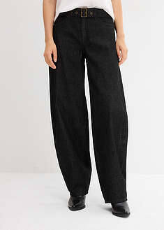 Keskivyötäröiset vyölliset tynnyrifarkut - tummanharmaa denim - bonprix