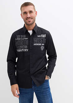 Pitkähihainen kauluspaita puhtaasta puuvillasta - musta painokuvioitu - bonprix