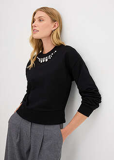 Strassisomisteinen oversize-collegepaita - musta - bonprix