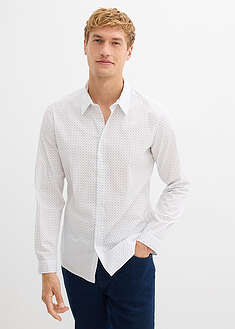 Joustava pienikuvioinen kauluspaita, Slim Fit - valkoinen, pilkullinen - bonprix