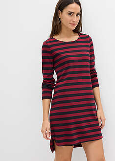 Takaa pidempi mekko napakkaa puhdasta puuvillaa - luumunpunainen-musta-raidallinen - bonprix