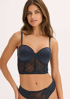 Kiiltävät pitsisomisteiset balconette-rintaliivit - tummansininen - bonprix