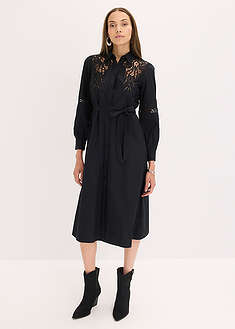 Pitsisomisteinen midimekko puuvillasta - musta - bonprix