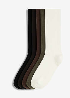 Ribbineulossukat luomupuuvillasekoitteesta (5 parin pakkaus) - musta+tummanruskea+ helmenvalkoinen+oliivinvihreä - bonprix