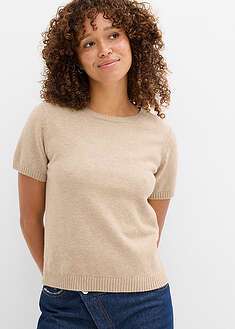 Lyhythihainen neulepusero - meleerattu beige - bonprix