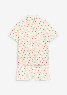 Nappilistallinen shortsipyjama puhtaasta luomupuuvillasta (2-os. setti) - villanvalkoinen-tummanpunainen-painokuvioitu - bonprix