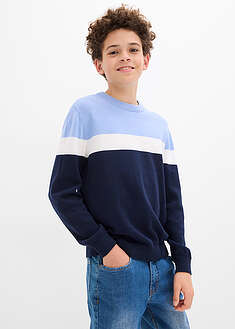 Ohut neulepusero puhtaasta puuvillasta - tummansininen-villanvalkoinen-vaaleansininen - bonprix