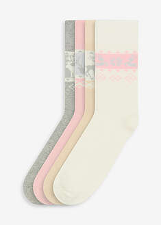 Lämpösukat (4 parin pakkaus) - villanvalkoinen+meleerattu vaaleanharmaa+roosa+meleerattu beige - bonprix