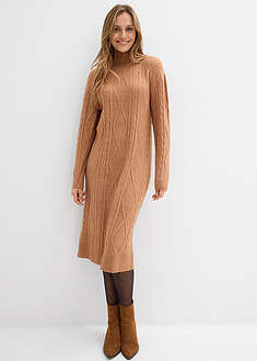 Palmikkokuvioinen neulemekko - meleerattu suklaanruskea - bonprix