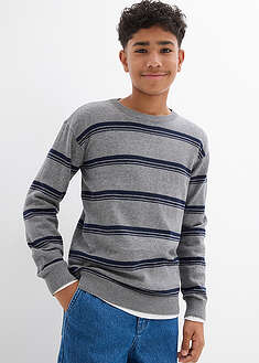 Ohut neulepusero puhtaasta puuvillasta, kierrätettävä - meleerattu harmaa-tummansininen raidallinen - bonprix