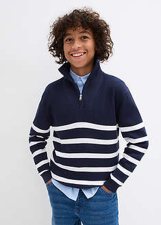 Vetoketjuneulos puhtaasta puuvillasta - tummansininen-villanvalkoinen, raidallinen - bonprix