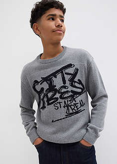 Neulepusero puhtaasta puuvillasta - meleerattu harmaa-musta-graafinen kuviointi - bonprix