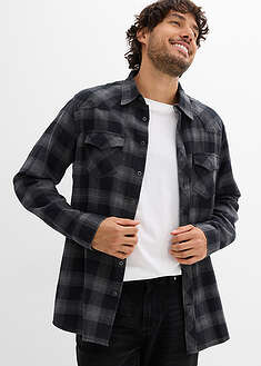 Pitkähihainen flanellipaita puhtaasta puuvillasta - musta/savunharmaa ruudullinen - bonprix