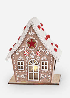 Koristepiparkakkutalo LED-valoilla - vaaleanruskea - valkoinen - bonprix