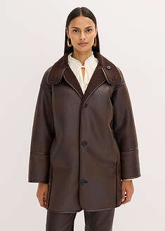 Tekonahkainen lampaankarvatakki - tummanruskea - bonprix