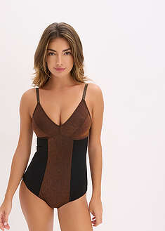 Keskivahvasti muotoileva body kimaltavasta materiaalista - musta - metallinhohtoinen kupari - bonprix