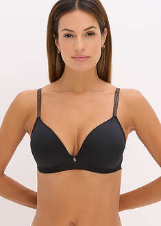 Kevyesti topatut kaarituettomat rintaliivit kimaltavilla olkaimilla - musta - bonprix