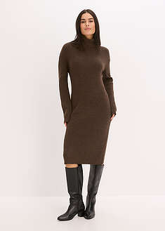 Poolokauluksinen ribbineulemekko - savenruskea - bonprix