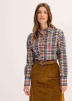 Flanellipaita puhtaasta puuvillasta - helmenvalkoinen-musteensininen-vaalea khaki-laavanpunainen-ruudullinen - bonprix