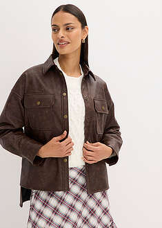 Tekonahkainen kauluspaita kuluneella vaikutelmalla - kulutettu tummanruskea - bonprix