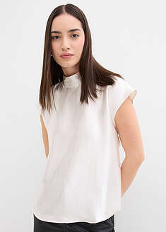 Hihaton satiinipusero puolikorkealla kauluksella - helmenvalkoinen - bonprix