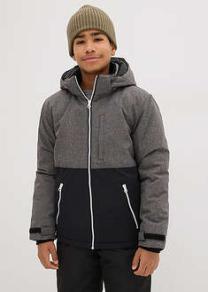 Topattu talvitakki väriblokeilla ja hupulla