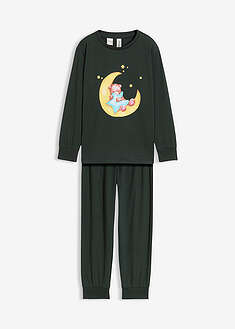 Pyjama pehmeää puuvillaa, jossa on pimeässä hohtava painatus (2-os. setti) - kuusenvihreä painokuvioitu - bonprix